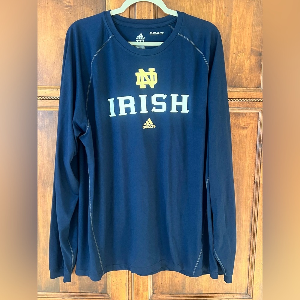 Adidas Climalite Notre Dame Irish Long Sleeves Shirt | Size XL | Navy | Like New